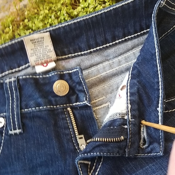 Y2k TRUE RELIGION Joey Dark Low FLARE HorseShoe Topstitched Bell IT Jeans 29 EUC - Picture 11 of 16